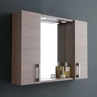 Spiegel mit Seitenschränken, Ablage und LED-Beleuchtung 77cm in Holzoptik Rauch Eiche