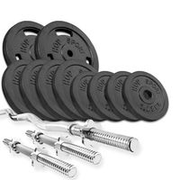 Hop-Sport Guss Hantel-Set 37kg  SZ-Stange Kurzhantelstange 30mm, 1x Curlstange, 2x Kurzhanteln, 2x5kg, 4x2,5kg, 4x 1,25kg