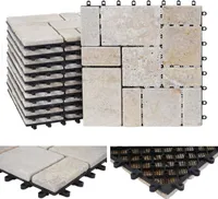 Kamenná dlažba HWC-K70, podlahová dlažba zásuvná dlažba balkon/terasa přírodní kámen, 11x po 30x30cm = 1m²  bílá