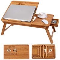 Laptoptisch Notebooktisch aus Bambus, Klappbarer Schreibtisch mit Ständer und Schubladen, 55 x 35 x 22,8-31 cm, Höhenverstellbar Betttisch & Esstisch, braun