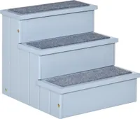 PawHut Hundetreppe 3 Stufen Katzentreppe Haustiertreppe Hundetreppe für Hunde und Katzen Tiertreppe Einstiegshilfe mit Teppich Stauraum für Sofa Bett Tannenholz Grau 40,5 x 44,5 x 38 cm