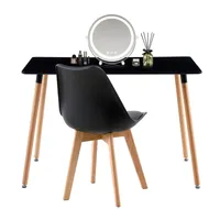 HJ_WeDoo Esszimmer Tischgruppe Massivholz Buche Bein Küchentisch Sitzgruppe, 1 Stühlen (Schwarz) mit Esstisch (Schwarz) 110x70x73cm
