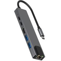 Rolio USB-C-Hub - 4K HDMI - Ethernet - 2x USB 3.0 - 2x USB-C - USB-C-Laden - Universal - MacBook Pro / Air / iPad Pro / Galaxy / HP / Dell / Lenovo