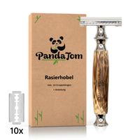PandaTom© Premium Rasierhobel für Damen & Herren mit Bambus-Griff | Nass-Rasierer mit 10 Rasierklingen | Hochwertig & Sanft | Safety Razor Geschlossener Kamm | Nachhaltig Plastikfrei