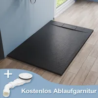 SONNI Brodziki prysznicowe Brodzik prysznicowy 140×90 cm Czarny z syfonem o wyglądzie łupka SMC Antypoślizgowy Prostokątny Płaski