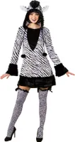 O9414-42-44 schwarz-weiß Damen y Zebra Kleid Kostüm mit Kaputze Gr.42-44