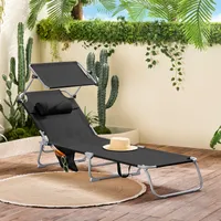 SoBuy Sonnenliege mit Sonnendach und Kopfkissen Auflage klappbare Gartenliege Relaxstuhl für Gärten, Höfe, Strände, Balkone Schwarz OGS48-SCH