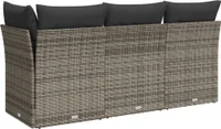vidaXL Gartensofa mit Kissen 3-Sitzer Grau Poly Rattan