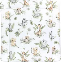 TupTam Baby Wickeltischauflage mit Baumwollbezug Gemustert, Farbe: Safari / Löwe / Braun / Blätter / Grün, Größe: 75 x 85 cm