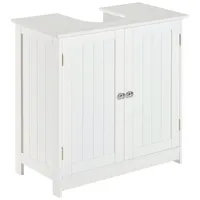 HOMCOM Waschbeckenunterschrank Badschrank mit Verstellbarer Ablage Unterschrank mit 2 Türen Badmöbel Waschbecken Badezimmerschrank Siphon-Ausschnitt Landhausstil Weiß L60 x T30 x H60 cm
