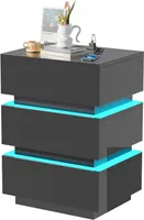 Intelligenter LED Nachttisch mit Ladestation,Schwarz Hochglanz Nachtkommode mit 3 Schubladen,Beistelltisch Kommode für Schlafzimmer 45x35x61cm
