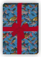 Edles Geschenkpapier mit Fischen unter Wasser auf blau - G7546, 32 x 48cm