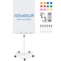 COSTWAY Flipchart Ständer 100x65cm, Mobiles Whiteboard magnetisch mit Markern, Radierer und Rollen, höhenverstellbar bis 192cm, trocken abwischbar