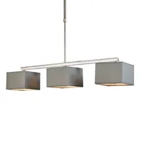 QAZQA - Moderne Hängelampe I Pendellampe I Pendelleuchte grau mit grauen Schirmen 3-flammig - VT I Wohnzimmer - Textil Quadratisch I Länglich - LED geeignet E27