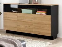 Sideboard "Savanna" schwarz Hochglanz und Eiche Stauraum Kommode 149 x 85 cm
