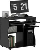 HOMCOM Computertisch Schreibtisch mit Rollen Bürotisch mit Tastaturablage, Ablage, PC Tisch Schwarz 80 x 48 x 75 cm