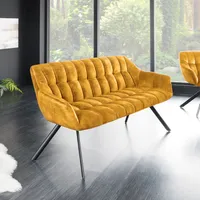 riess-ambiente Esszimmer Sitzbank PAPILLON 165cm senfgelb Samt mit Lehnen schwarzes Metallgestell Polsterbank Bank