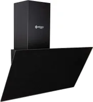 Wiggo Dunstabzugshaube 50cm kopffrei I Abluft Umluft Dunstabzug 300m³/h - LED Touch-Display 3 Stufen I Schräghaube inkl. Fettfilter & 2x Kohlefilter I Abzugshaube mit Glasfront schwarz