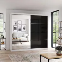Schwebetürenschrank Kleiderschrank Schrank 233 cm Weiß/Schwarz mit Spiegel Multi 31
