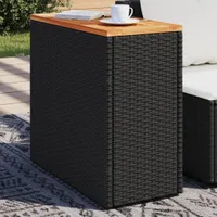 vidaXL Zahradní stolek s dřevěnou deskou černý 58x27,5x55cm ratan