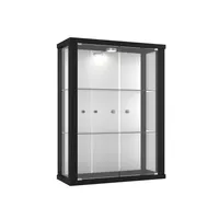 VR-Wohnideen sklenená skrinka v čiernej farbe (80x60x25 cm) s 2 výškovo nastaviteľnými sklenenými policami z ESG, LED a zrkadlom; osvetlená; ideálna pre zberateľov;
