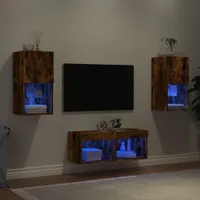 vidaXL 4-tlg. TV-Wohnwand mit LED-Leuchten Räuchereiche