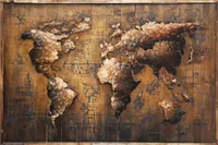3D Metallbild Weltkarte, braun
