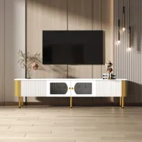 okwish TV-Schrank TV-Lowboard mit Schubladen und speziell geformten Türverkleidungen, goldenen Griffen und Beinen, Bogenform,170*34*45 cm, Fernsehtisch Wohnzimmerschränke für Wohnzimmer, weiß