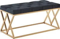 Lavica zamatová čierna 90x46x44 cm predsieň čalúnená lavica s kovovým rámom | Wohnling