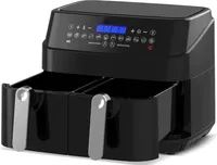 XXL Doppel Heißluftfritteuse / schwarz / 9 Liter Fassungsvermögen (2x 4,5Liter) in zwei separat gesteuerten Frittier-Körben / Cool-Touch-Griffen / 1750 Watt / LED Display / 200°Grad / 11 Programme / Vorheizfunktion / Air Fryer/ digitale Heißluft-Fritteuse