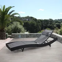 Sonnenliege Savannah, Relaxliege Gartenliege Liege, Poly-Rattan  anthrazit, Bezug grau