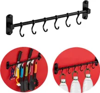 Edelstahl Küche Hängeleiste mit 6 Haken - Küchen Reling Hängeleiste Küchenstange Wandhalterung 40cm