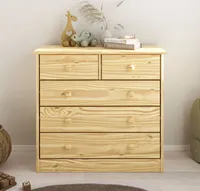 Kommode RONDO aus Kiefer Massivholz, natur - Kinderzimmer Schubladenkommode mit 5 Schubladen und Holzgriffen