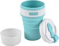 350ml Blau Zusammenklappbare Silikon-Kaffeetasse, wiederverwendbar faltbare Tasse, Thermobecher auslaufsicher
