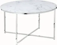SalesFever Couchtisch 80 cm | Glasplatte foliert in Marmor-Optik | Gestell Metall | B 80 x T 80 x H 45 cm | weiß-chromfarben