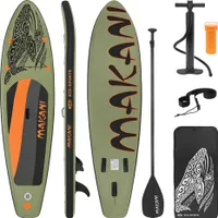 ECD Germany Aufblasbares Stand Up Paddle Board Makani, 320 x 80 x 15 cm, Olive, PVC, bis 120 kg, Pumpe Tragetasche Zubehör