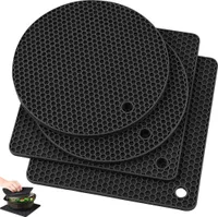 4er-Set Silikon-Topflappen, rutschfeste, hitzebeständige Silikon-Küchenmatten, weiche Abtropfmatte, Flaschenöffner und -halter, schwarz