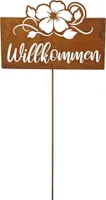 Edelrost Gartenstecker Garten 32x21cmH118cm Deko Spruch "Willkommen" Schild Deko