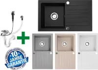 [Granitspüle 76x44 in verschiedenen Farben]Hochwertig beidseitig Montierbar Küchenspüle Eckig Einbaugranitspüle Granit Spülbecken f. Unterschränke ab 45 cm inkl.Siphon Set, K-Farbe:Weiß