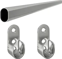 Verchromte Garderobenstange Bügelstange 30x15mm Stahl Kleiderstange Schrankrohr-Wandhalter 1,00 Meter