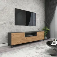Fernsehtisch ‘Torsby’ mit 3 Türen 140 x 30 x 46 cm Anthrazit / Eiche-Optik