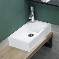 Mai & Mai Waschbecken mit Hahnloch Aufsatzwaschbecken 46x26x11cm Mineralguss Eckig Klein Waschschale Weiß Waschplatz Col101