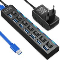 USB rozbočovač Active 3.0 7-portový rozbočovač Adaptér Aktívny USB distribútor 5 gb/s dátový rozbočovač so samostatným prepínačom Napájací port Jednotlivé LED prepínače napájania Retoo