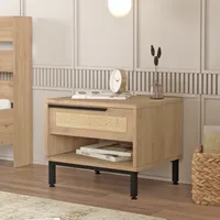Nachttisch ‘Kvænangen’ mit Schublade 43 x 54 x 45 cm Eichen- und Rattanoptik