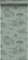 ESTAhome tapeta Dinosaurus sivo-zelená - 139358 - 0,53 x 10,05 m