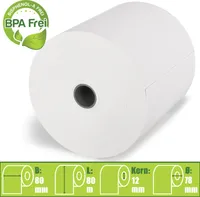 100 x Thermorollen 80mm x 80m x 12mm Kassenrollen Bonrollen BPA frei Ø78mm