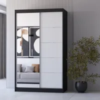 Kleiderschrank Schiebetürenschrank Schrank Schwebetürenschrank 120cm Schwarz/Weiß mit Spiegel Neomi 05