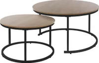 ML-Design sada 2 okrúhlych stolíkov Ø 60x40 / 80x45 cm, horná doska prírodného vzhľadu dreva, čierny kovový rám