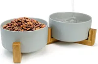 Doppelnapf, Hunde & Katzen, Bambus & Keramik, Lotus Effekt, 2x 400 ml, langlebig, robust, umweltfreundliche und nachhaltige Futterstation (Grau)