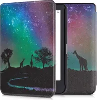 kwmobile Klapphülle kompatibel mit Tolino Shine 3 Hülle - eReader Case - Sternenhimmel Giraffe Schwarz Dunkelblau Pink